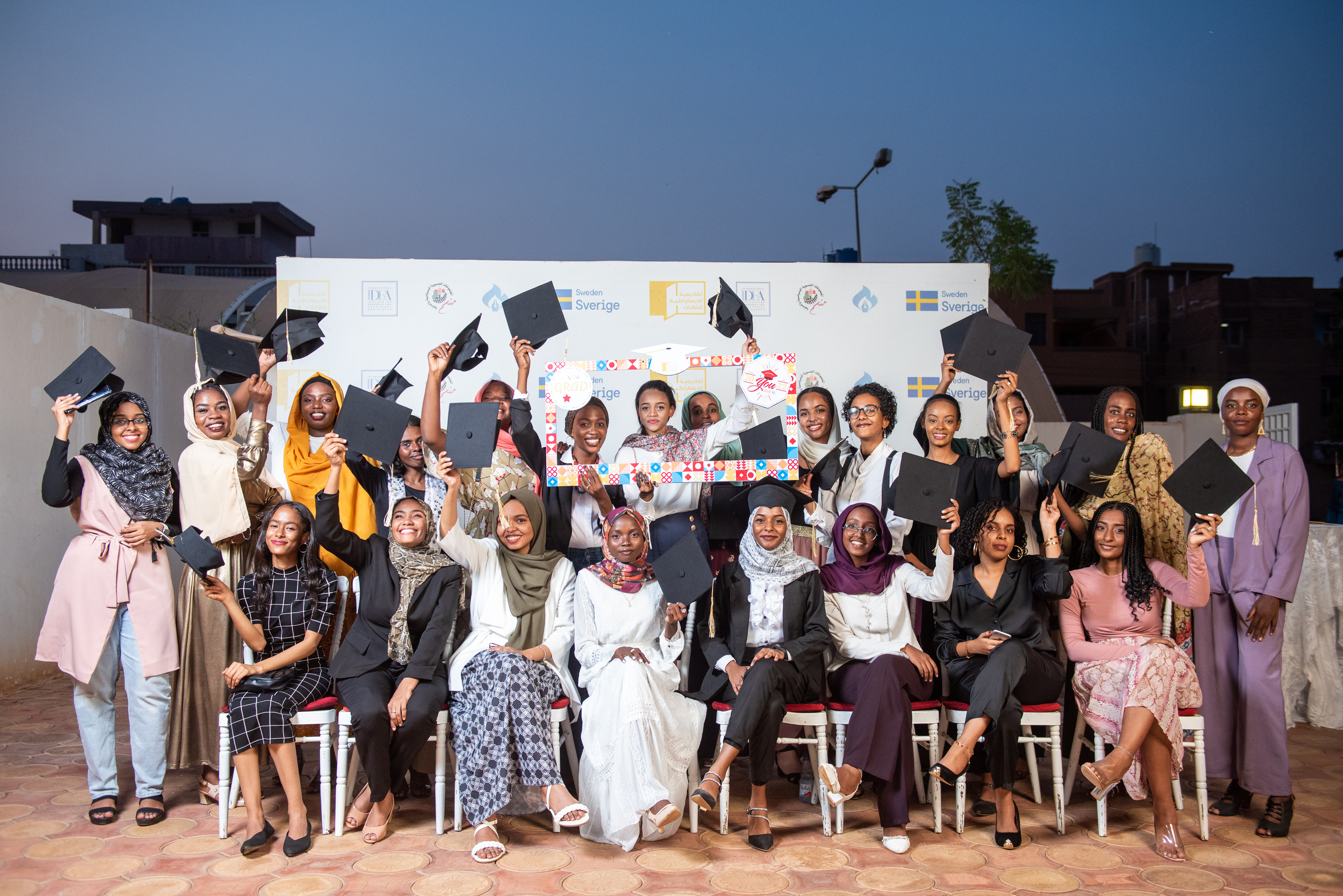 The first cohort of the Young Women Democracy Academy at a graduation event co-hosted by International IDEA Sudan’s Programme in August 2022.