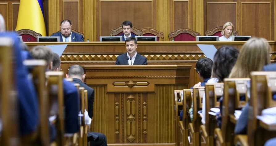 Ukrainian President Volodymyr Zelenskyy at the Ukrainian Parliament in Kyiv, Ukraine, 29 August 2019. Credit: Shutterstock https://www.shutterstock.com/sv/g/vlad_musiienko