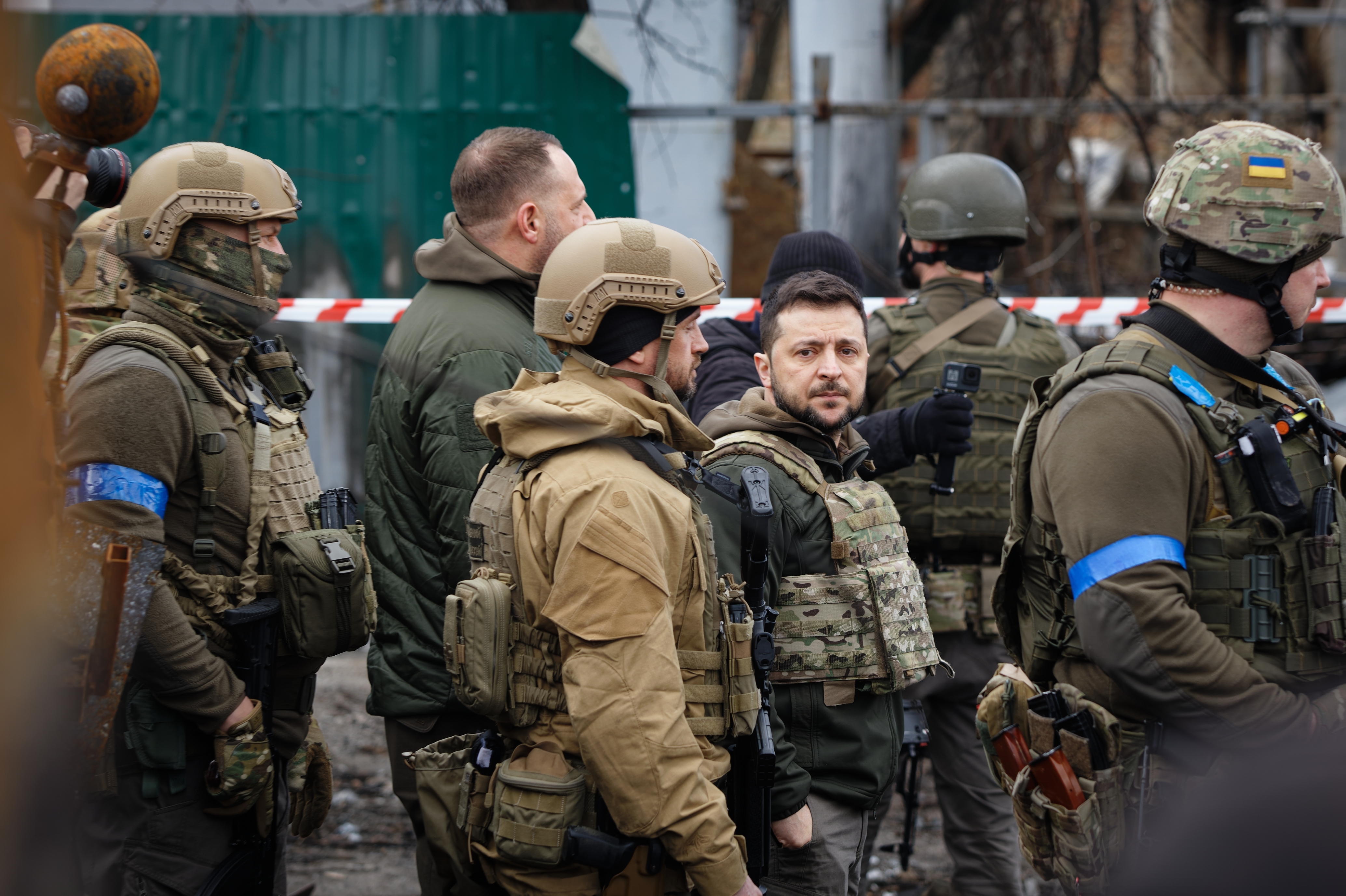 President of Ukraine Volodymyr Zelenskyy visits Bucha town after liberation from Russian occupiers during Russian Ukrainian war, April 2022. Credit: Dmytro Larin, Shutterstock