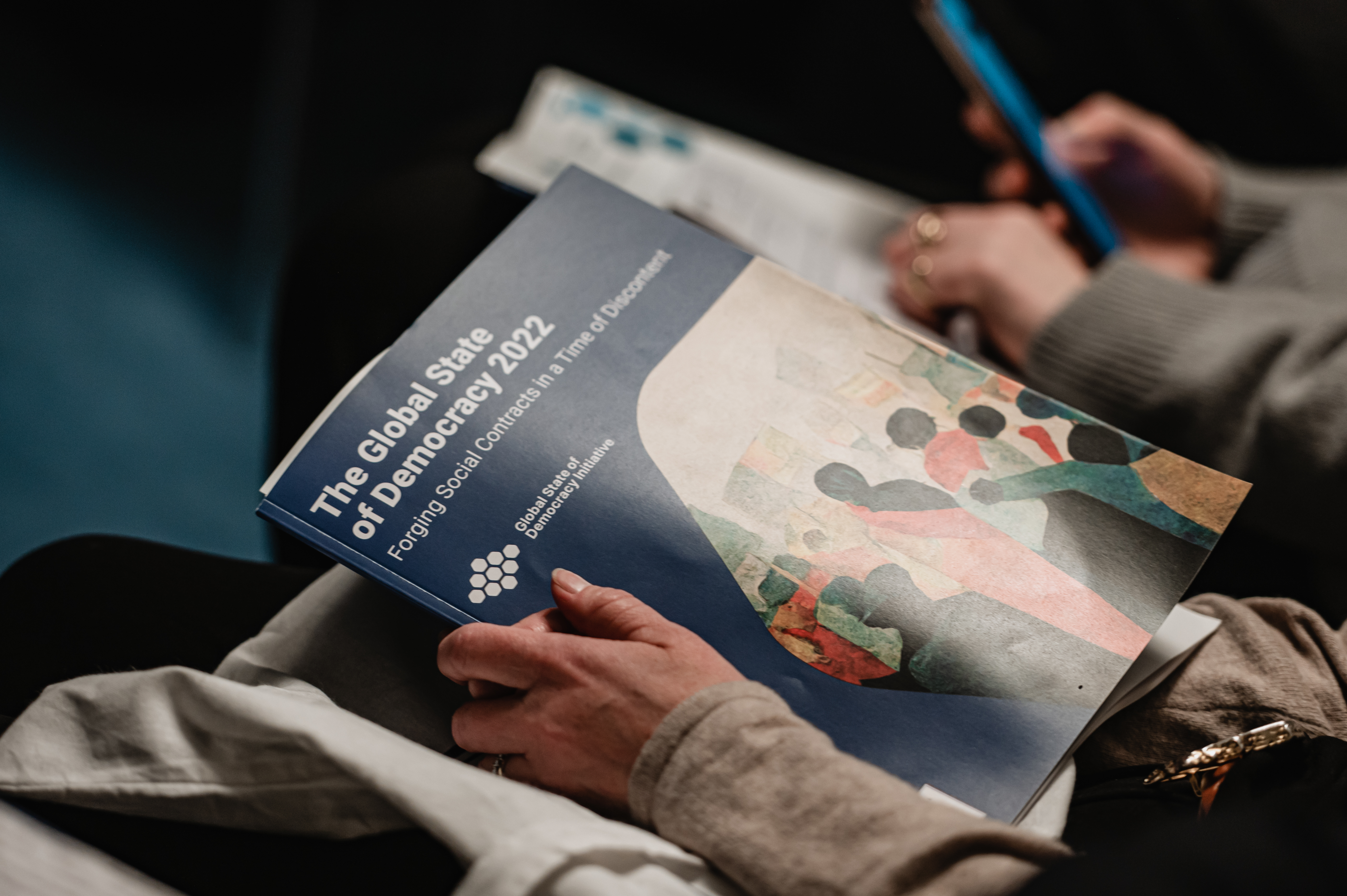 Seema Shah, International IDEA Democracy Assessment Head, presents the findings of the Global State of Democracy 2022 Report at the launch event in Stockholm.
Credit: Malin Huusmann
