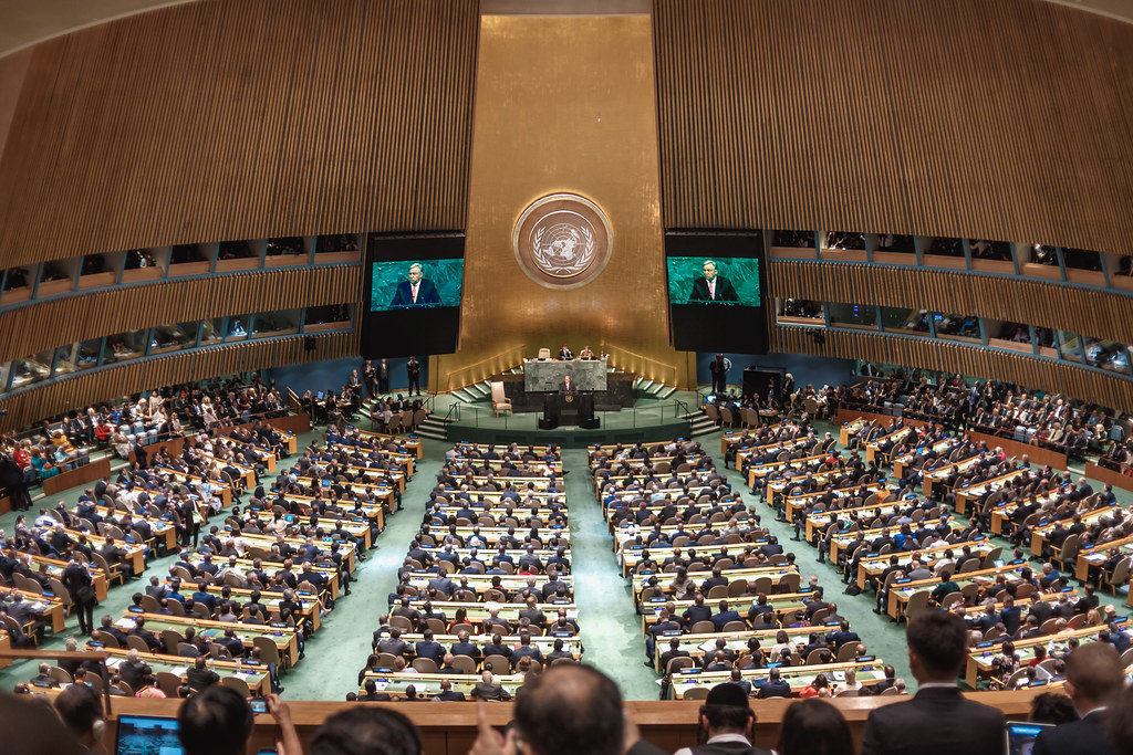 UN Secretary-General António Guterres addresses the United Nations General Assembly, New York, September 19, 2017. Image Credit: John Gillespie, Flickr.