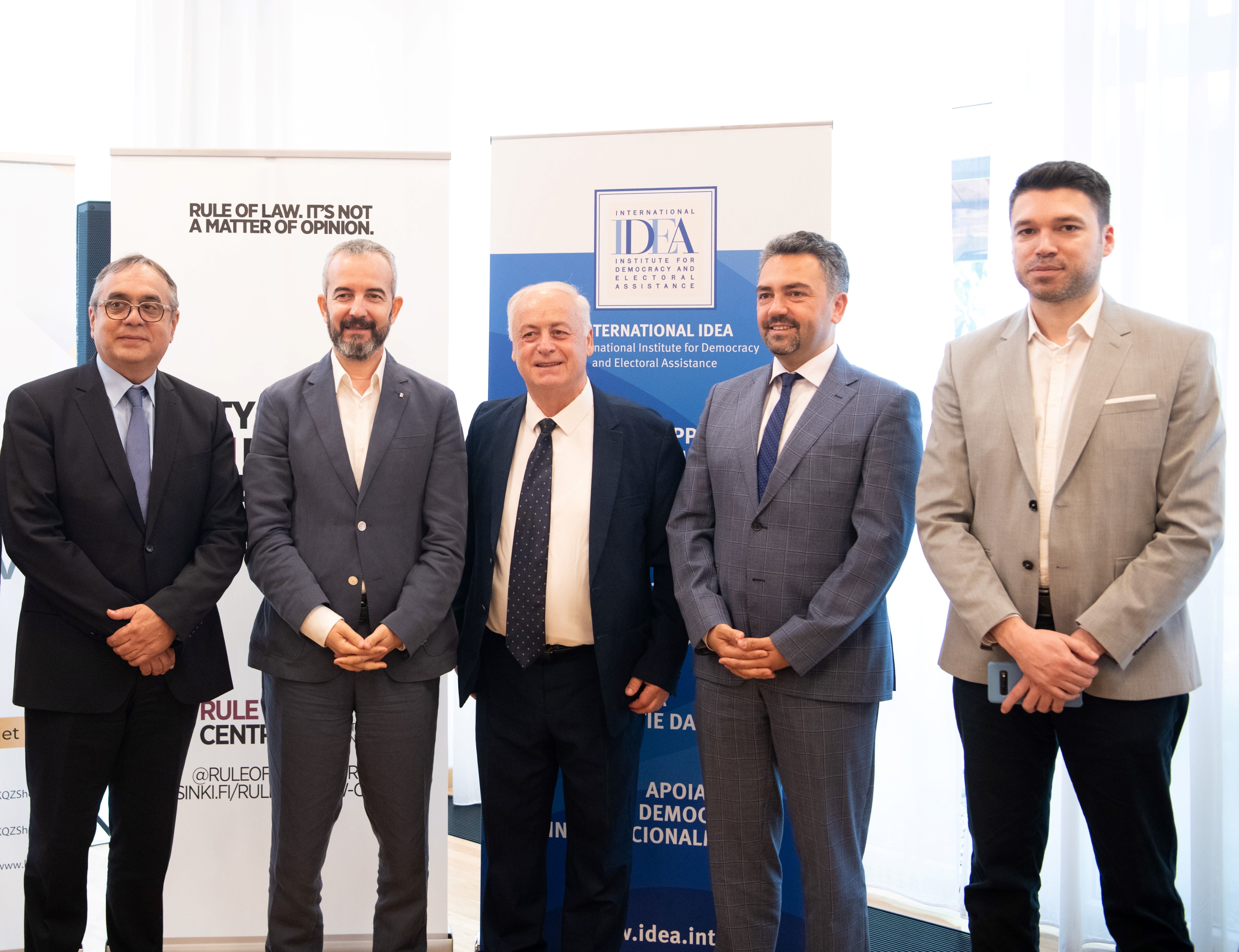 Pictured from left to the right: Aleksandar Dashtevsi - President of State Election Commission of North Macedonia, Ilirjan Celibashi - State Election Commission of Central Election Commission of Albania, Dr. Suad Arnautovic - President of Central Election Commission of BiH, Kreshnik Radoniqi - Chair of Central Election Commission of Kosovo, Dr. Nikola Mugosa - Chair of State Electoral Commission of Montenegro.