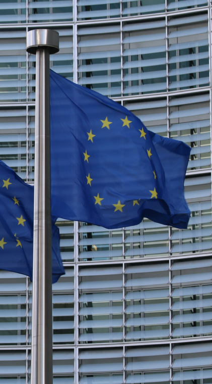 EU flags at the European Commission Berlaymont building by Guillaume Périgois