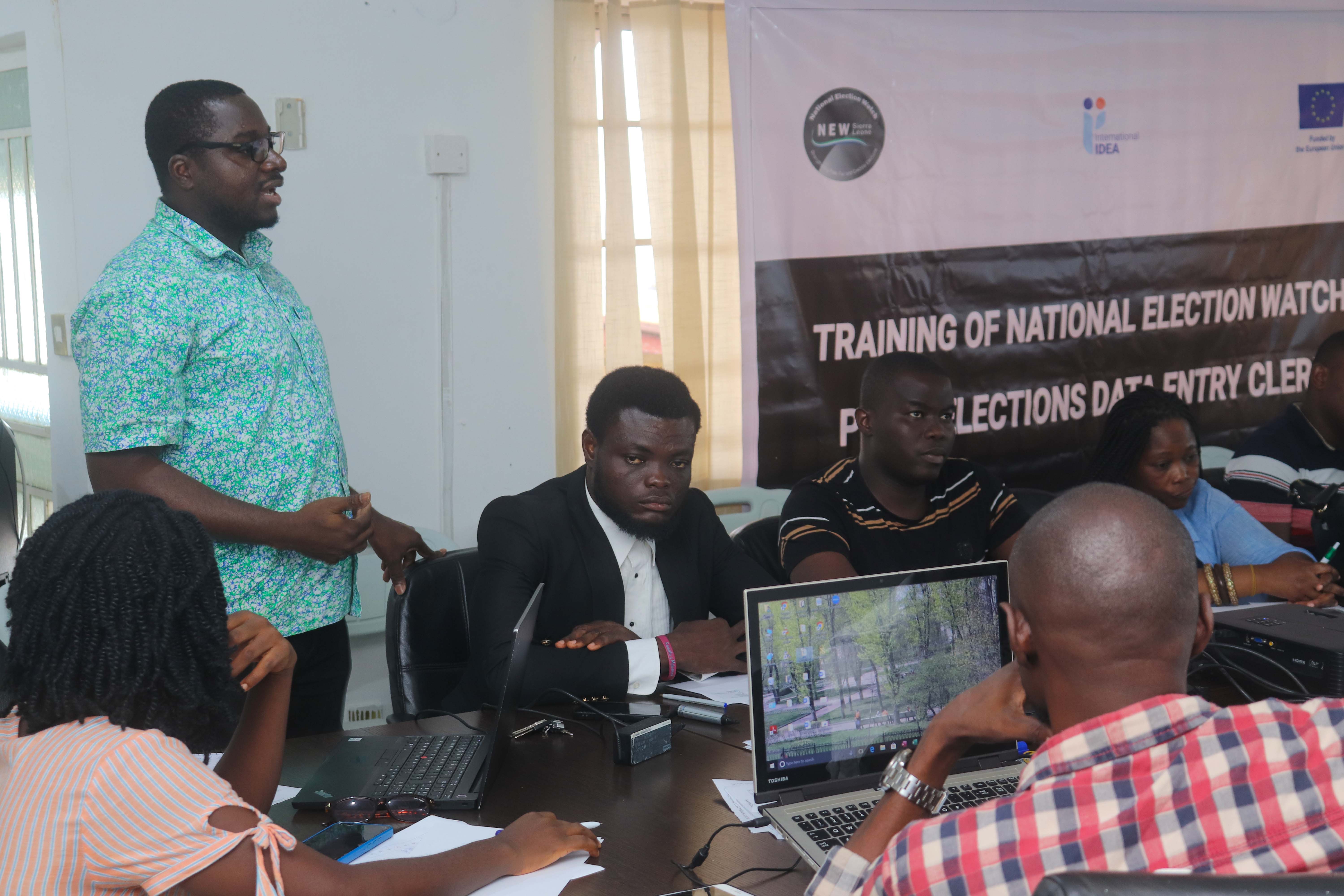 Training session in Freetown for seventeen data entry clerks. Photo Credit: International IDEA