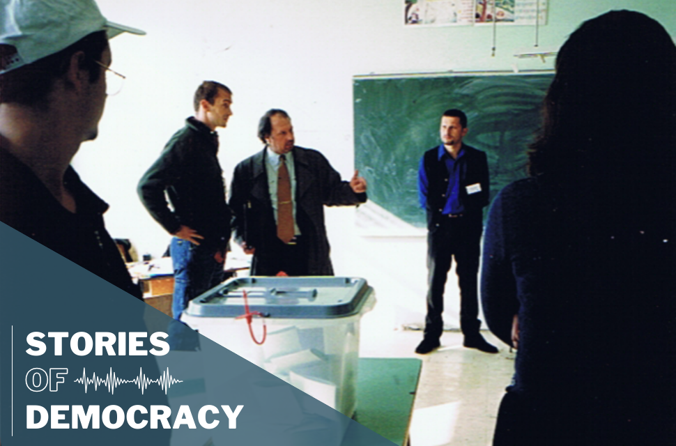 Jeff Fischer at a polling station in Pristina, Kosovo.