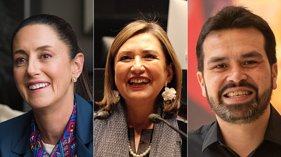 De izquierda a derecha: Claudia Sheinbaum, Xóchitl Gálvez y Jorge Álvarez Máynes, en la candidatura a la presidencia de México.