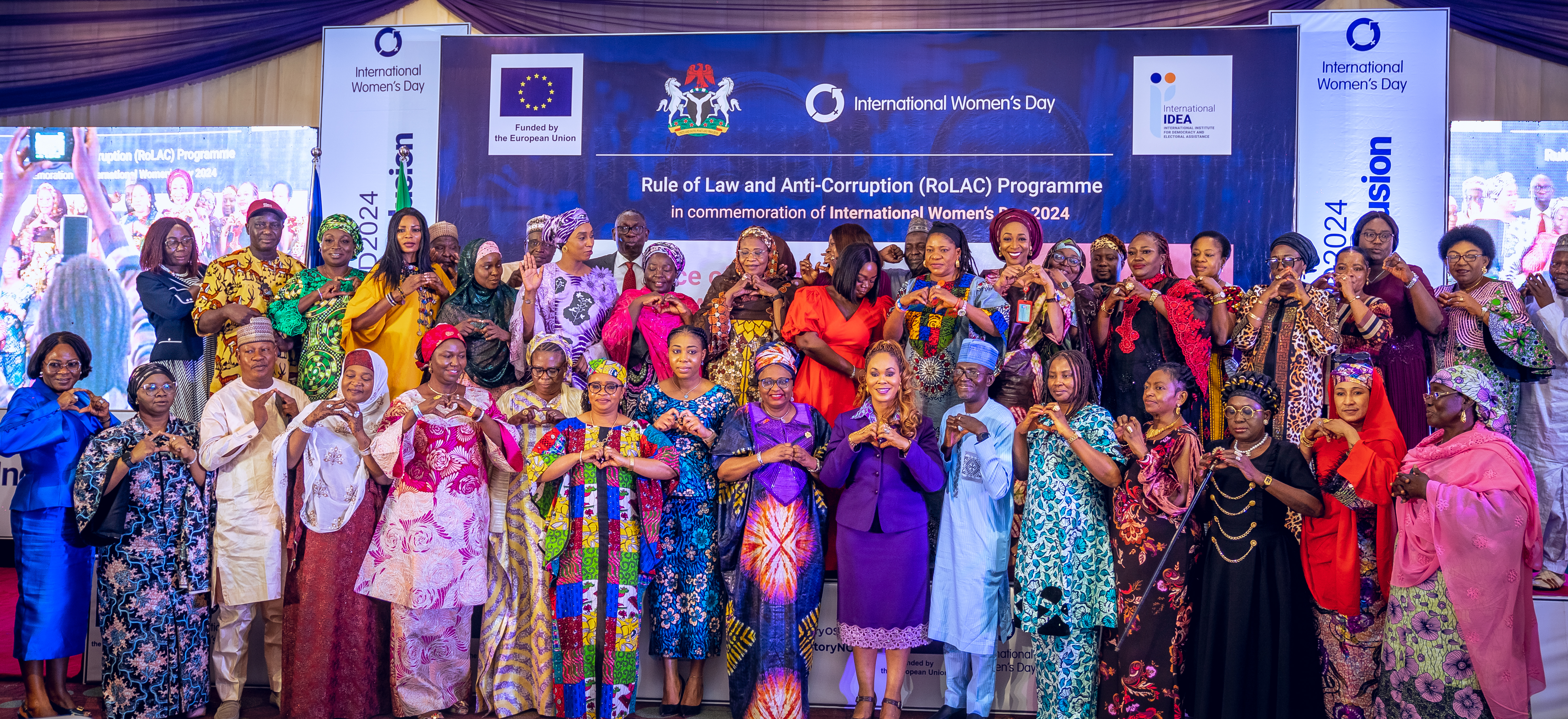 The Minister of the Women's Affairs Barr Uju Kennedy-Ohanenye , the National Programme Coordinator RoLAC Danladi Plang, and OlaOluwa Olawumi Programme Manager, Delegation of the European Union to the Federal Republic of Nigeria and ECOWAS in a cross section of State Commissioners of Women's Affairs in Nigeria.