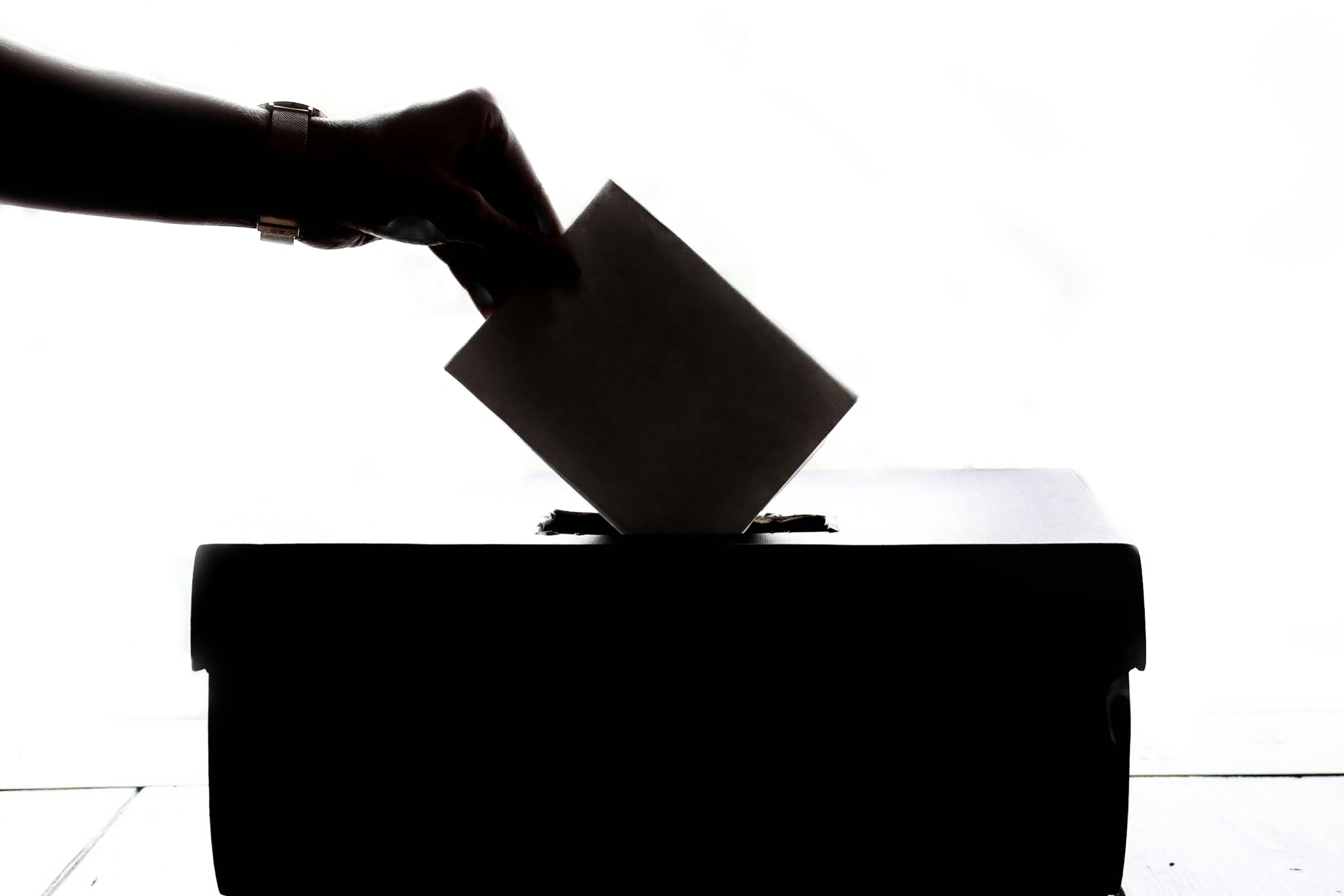 Person dropping a ballot in a box, 2018. Pexels.