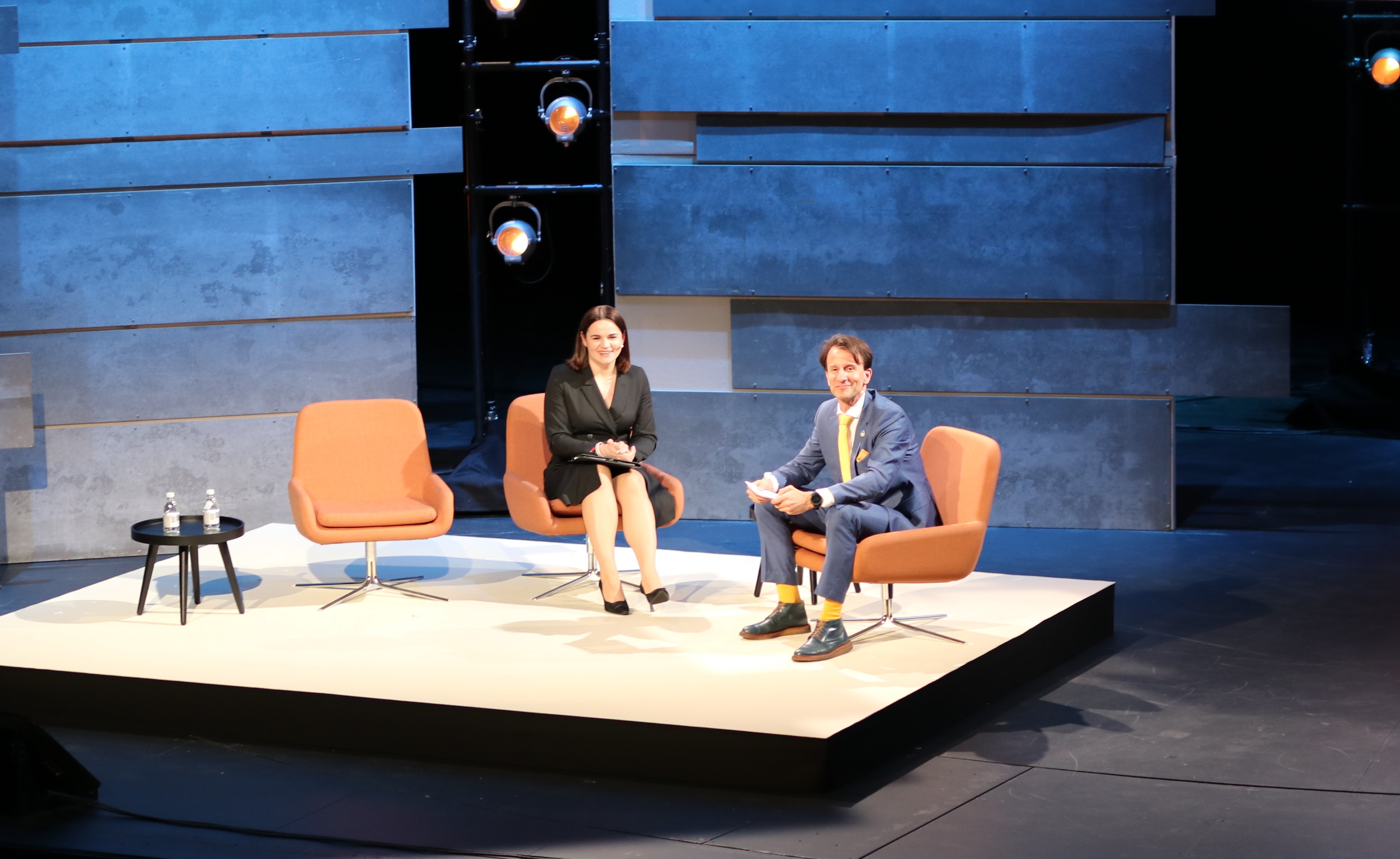 Jonas Parello-Plesner, Executive Director of Alliance of Democracies Foundation, and Sviatlana Tsikhanouskaya, Leader of the democratic Belarus, launching the advocacy campaign at Copenhagen Democracy Summit 2024