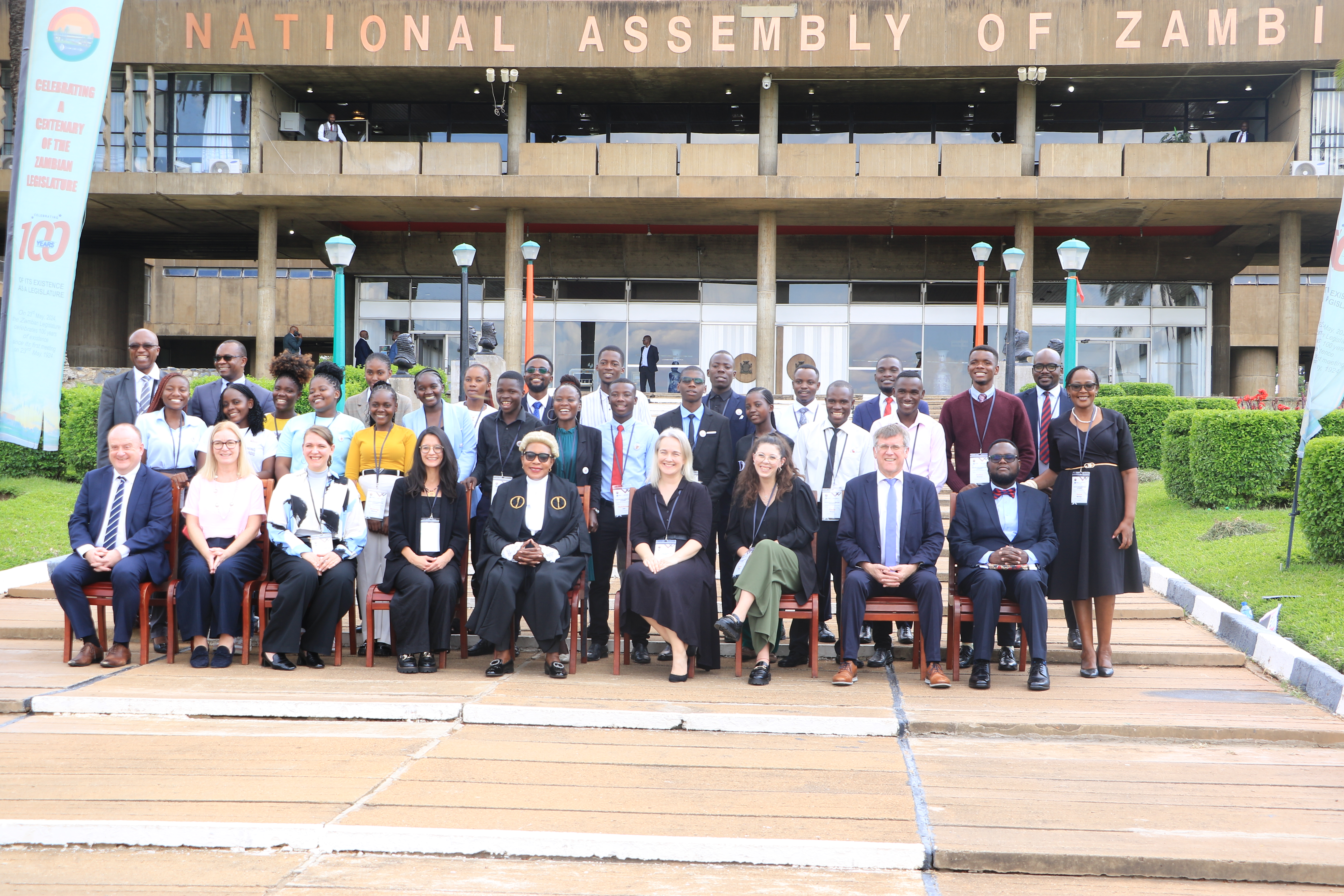 National Assembly of Zambia officials and staff pictured during a visit with representatives of the Austrian Parliament, the Irish Parliament, the Youth Parliamentary Academy and International IDEA in Lusaka, Zambia, 21 November 2024. Credit: National Assembly of Zambia