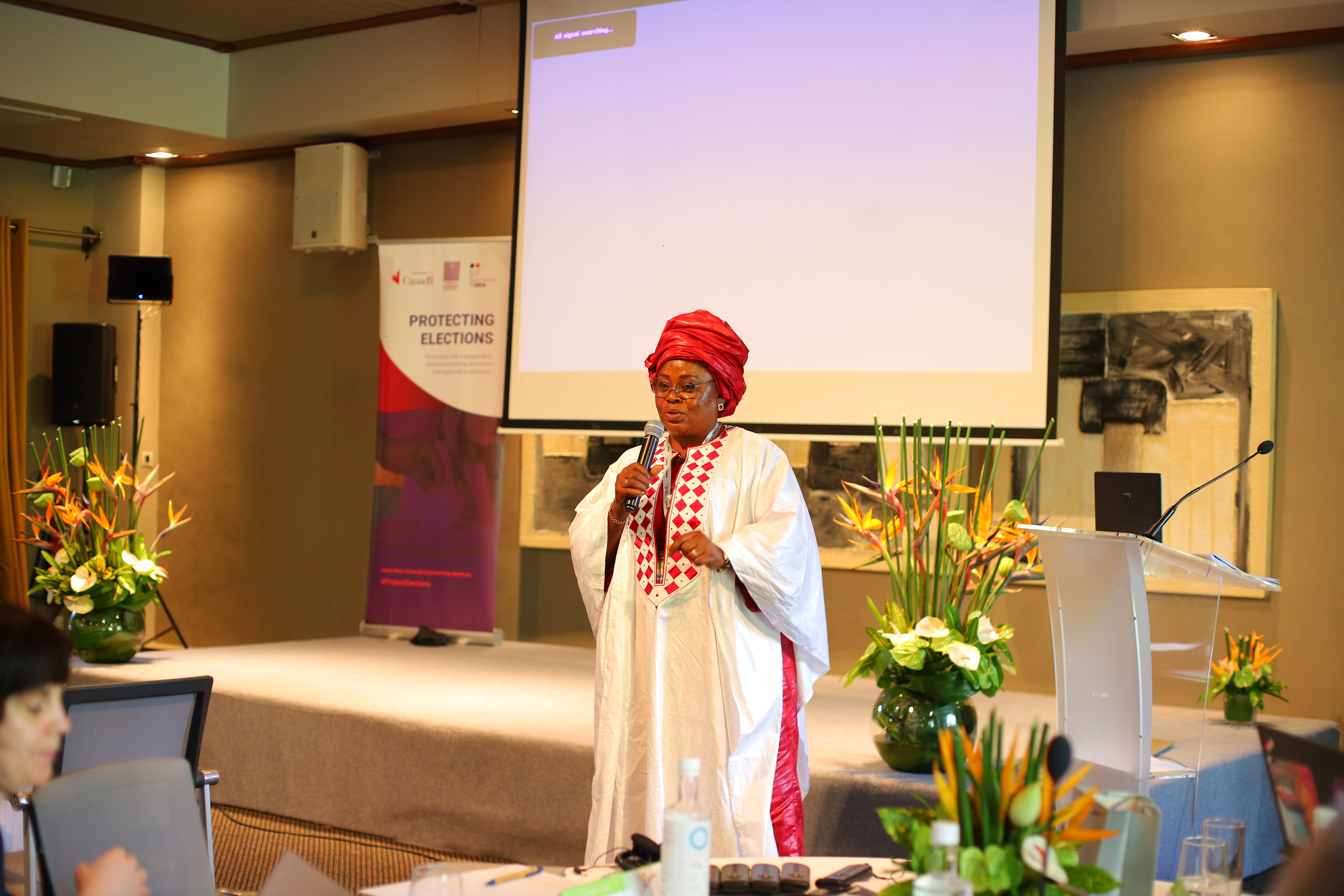 Mrs. Sabine N’Doute Tandos, Vice President, National Elections Authority of the Central African Republic, presenting the case of gender-based electoral violence in Central Africa and the measures taken to address it.