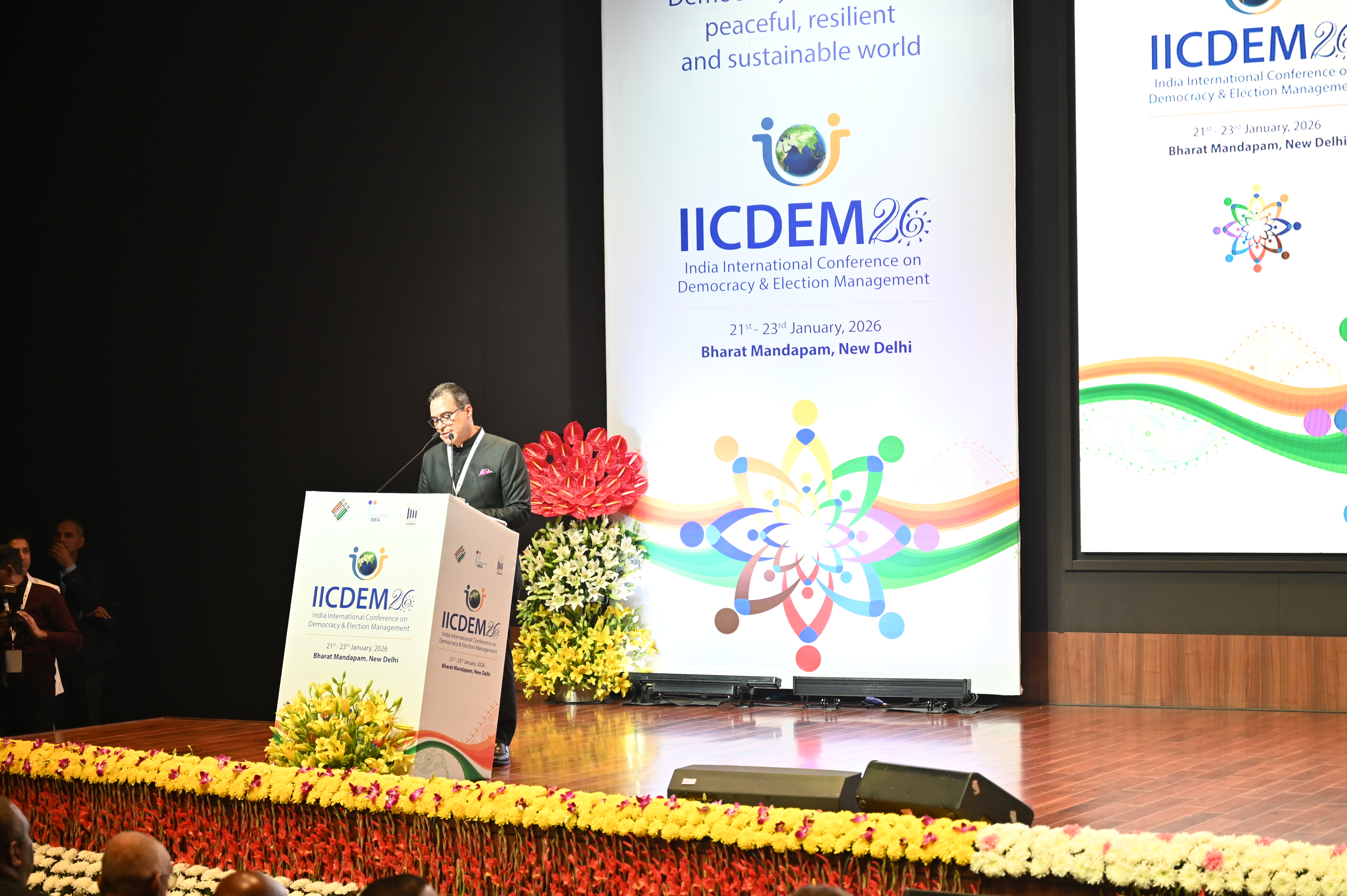 International IDEA Secretary-General Kevin Casas-Zamora speaks at the India International Conference on Democracy and Election Management 2026 event in New Delhi, India.