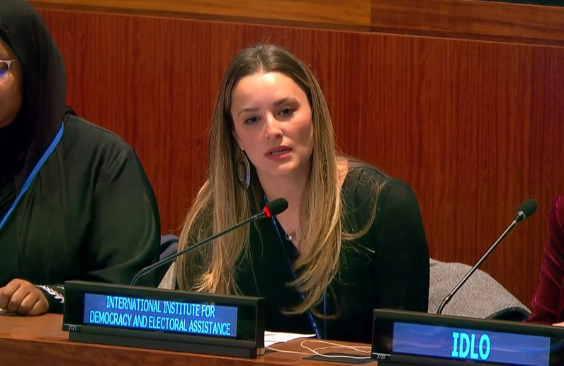 Amanda Sourek, Outreach and United Nations Liaison, delivers a statement by the International Institute for Democracy and Electoral Assistance on 70th Session of the Commission on the Status of Women: General Debate, March 2026