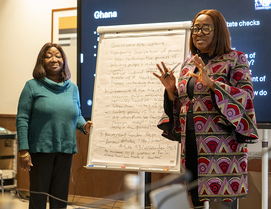 Photo of two women leading group work during a dialogue between women constution-makers