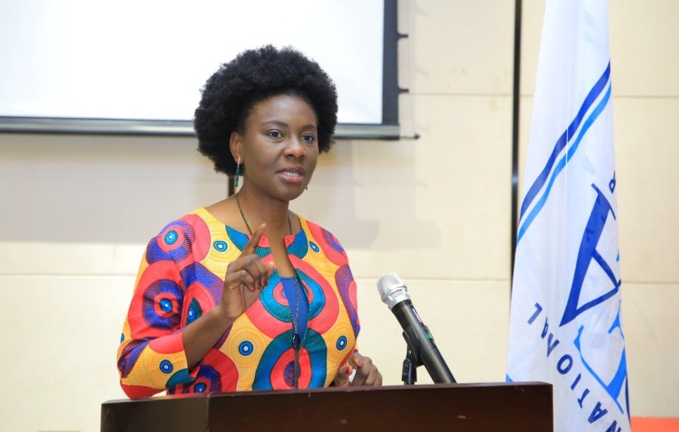 Olufunto Akinduro speaks at International IDEA's Democracy Day Roundtable in Addis Ababa, Ethiopia, on 16 Sept. 2022. (Photo credit: International IDEA)