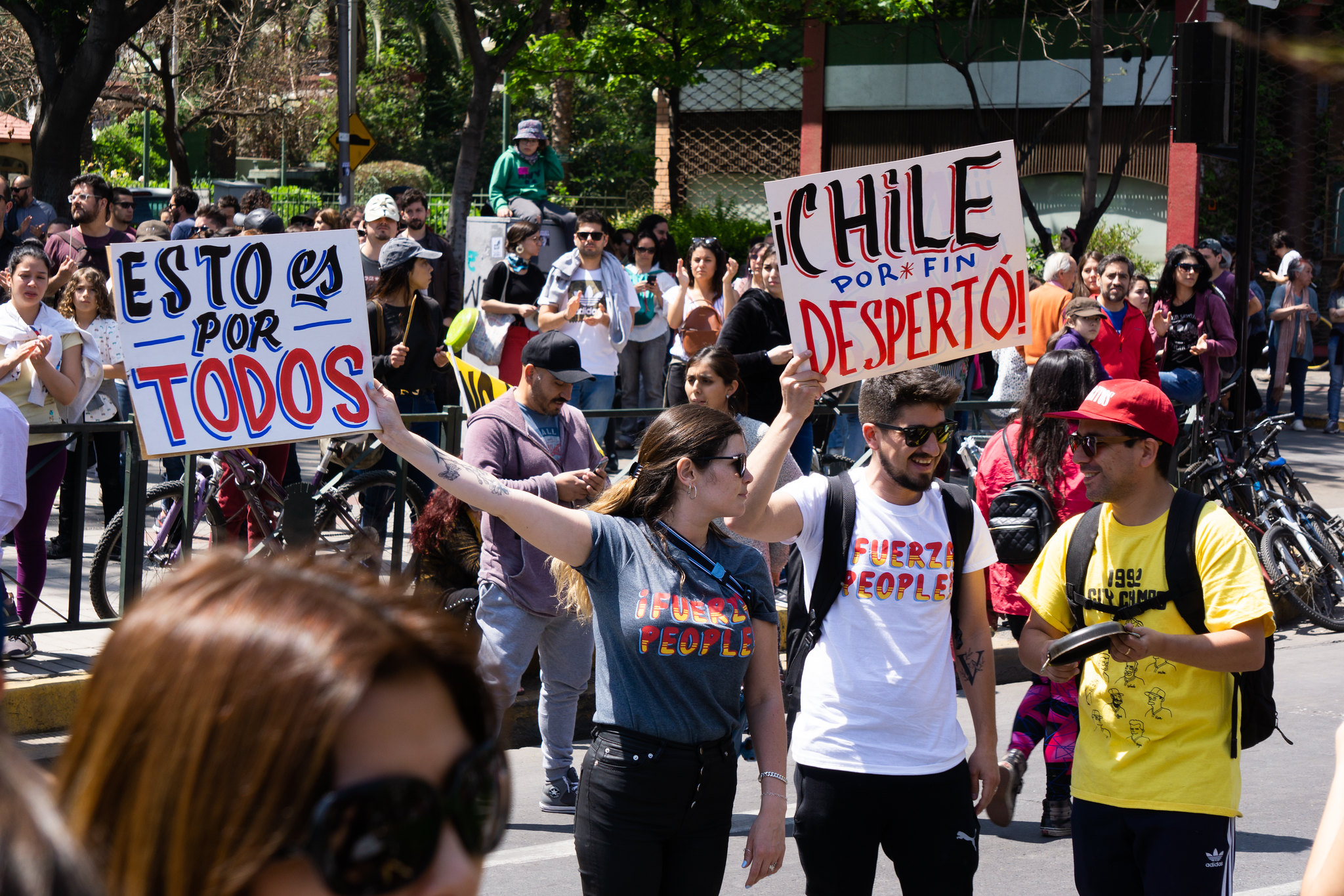 People on the streets in Chile protesting, October 2019.