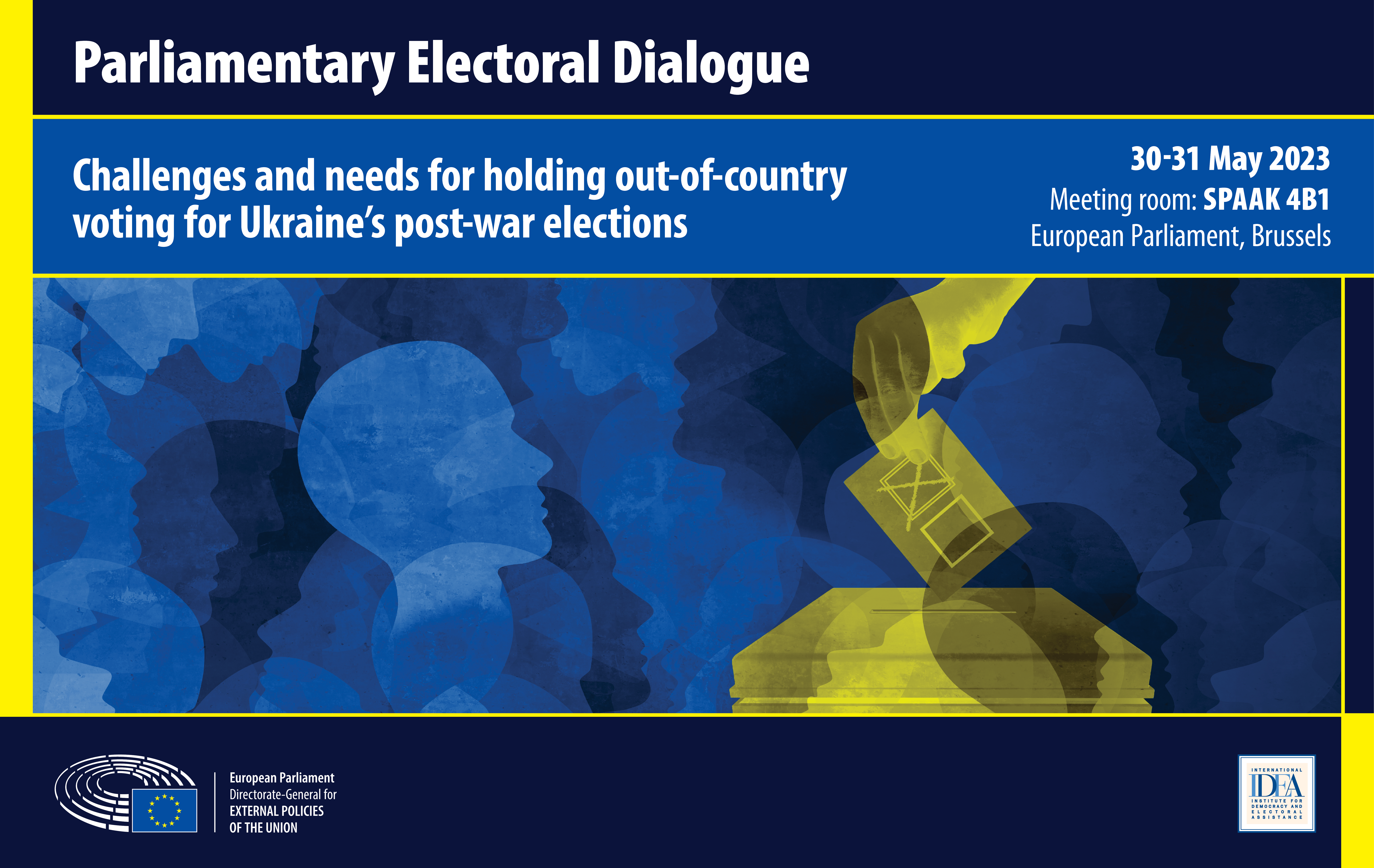 Event poster: Parliamentary Electoral Dialogue: Challenges and needs for holding out-of-country voting for Ukraine’s post-war elections