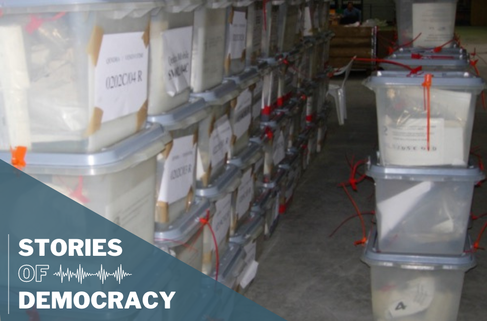 Ballot boxes in storage after the election in Macedonia.