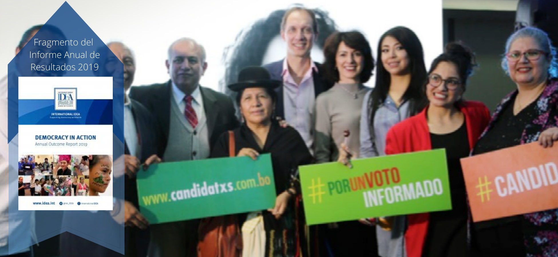 Autoridades del Tribunal Supremo Electoral (TSE) y personal de IDEA Internacional Bolivia durante el lanzamiento de CANDIDat@s.