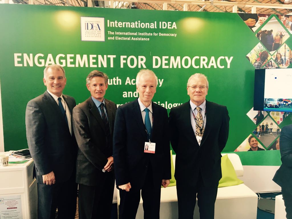 Ambassador Gutiérrez, Ambassador Costello, Ambassador Dion and Director Andrew Bradley at the opening of the stand.