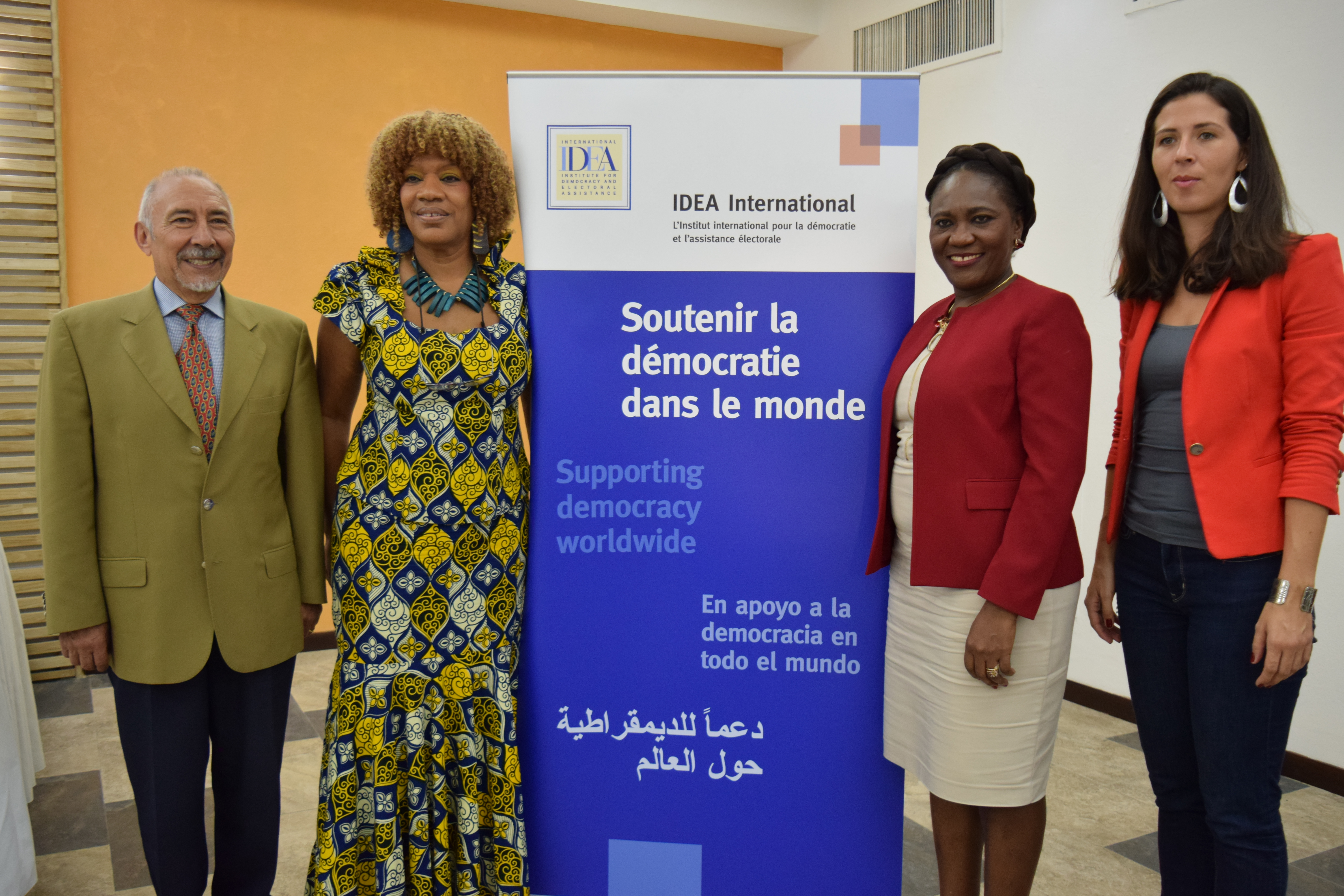 From left to right: Alfonso Ferrufino, Principal Assessor of International IDEA office in Bolivia; Marie-Laurence Jocelyn Lassègue, Senior Programme Manager of IDEA Haiti office; Eunide Innocent, Minister of Women Affairs and Gender Issues of Haiti; Marie Doucey, Senior Programme Officer at International IDEA Haiti.