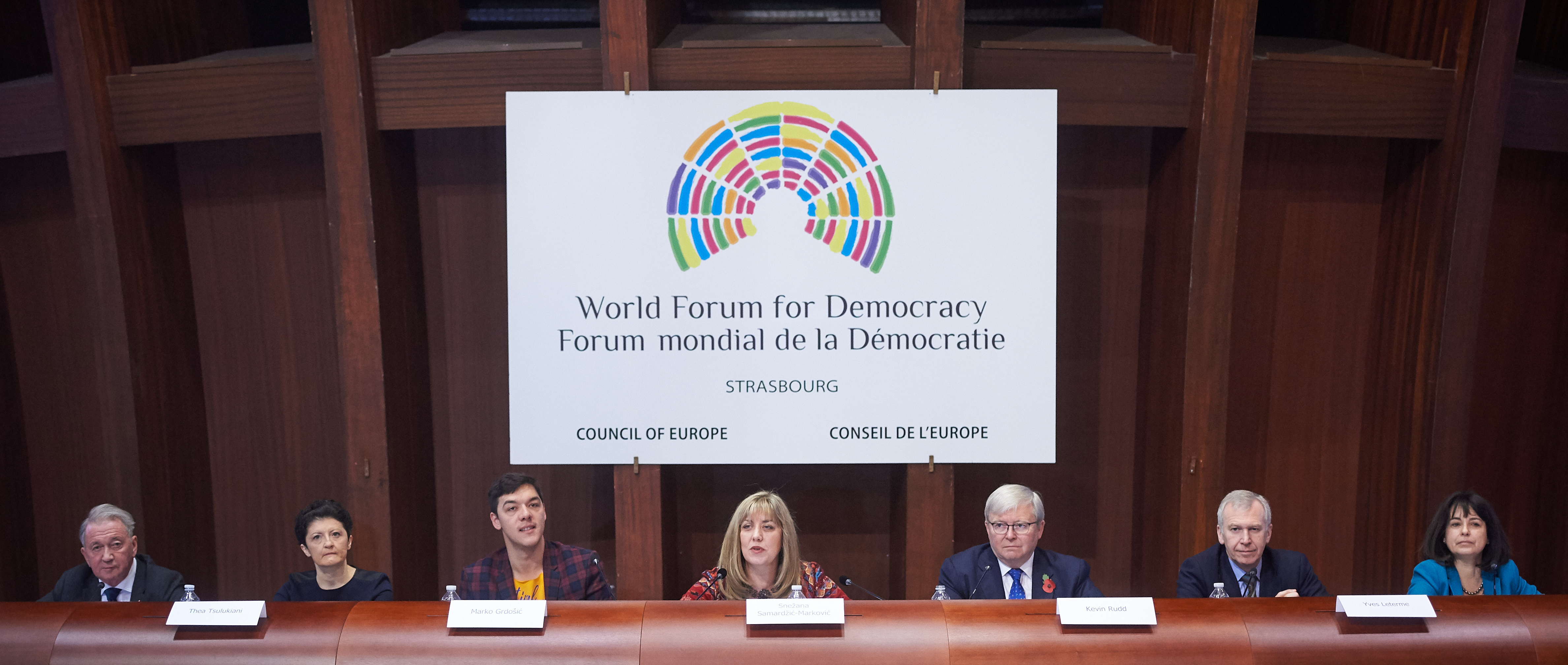 The Secretary-General during the high-level plenary panel discussion at the annual World Forum for Democracy. Photo credit: COE.