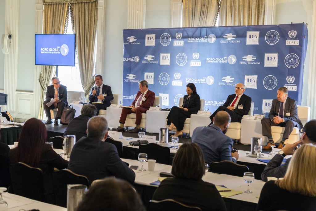 Panelists discussing the Perspectives on Democracy in Latin America and the Caribbean during the second day of the Global Forum on Latin America and the Caribbean 2018. Photo Credit: FUNGLODE