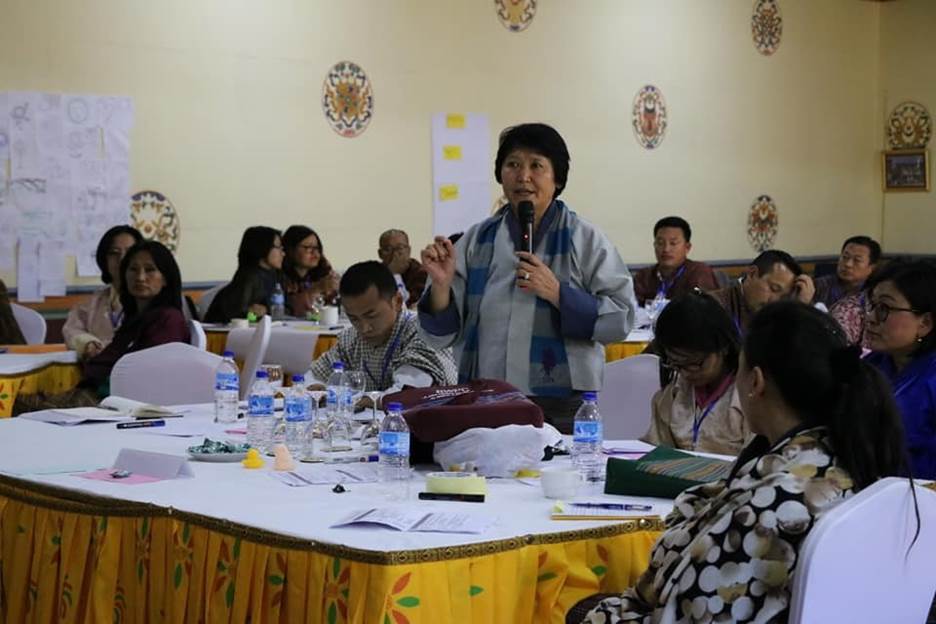 Former minister Dasho Dorji Choden, the first female minister, addresses the challenges Bhutanese women politicians face before her fellow participants during the Bhutan Women Parliamentary Caucus orientation workshop held in Paro in November 2019.  Photo credit: International IDEA