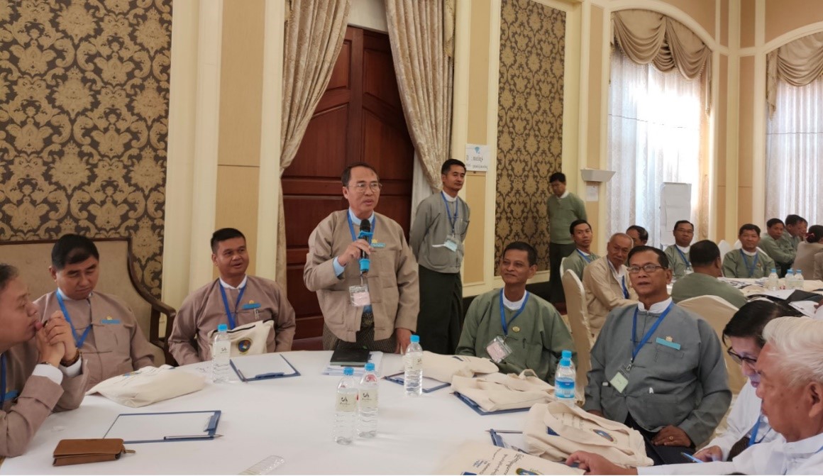 Myanmar officials discuss the trainings and manual for electoral subcommissions and polling station staff. 