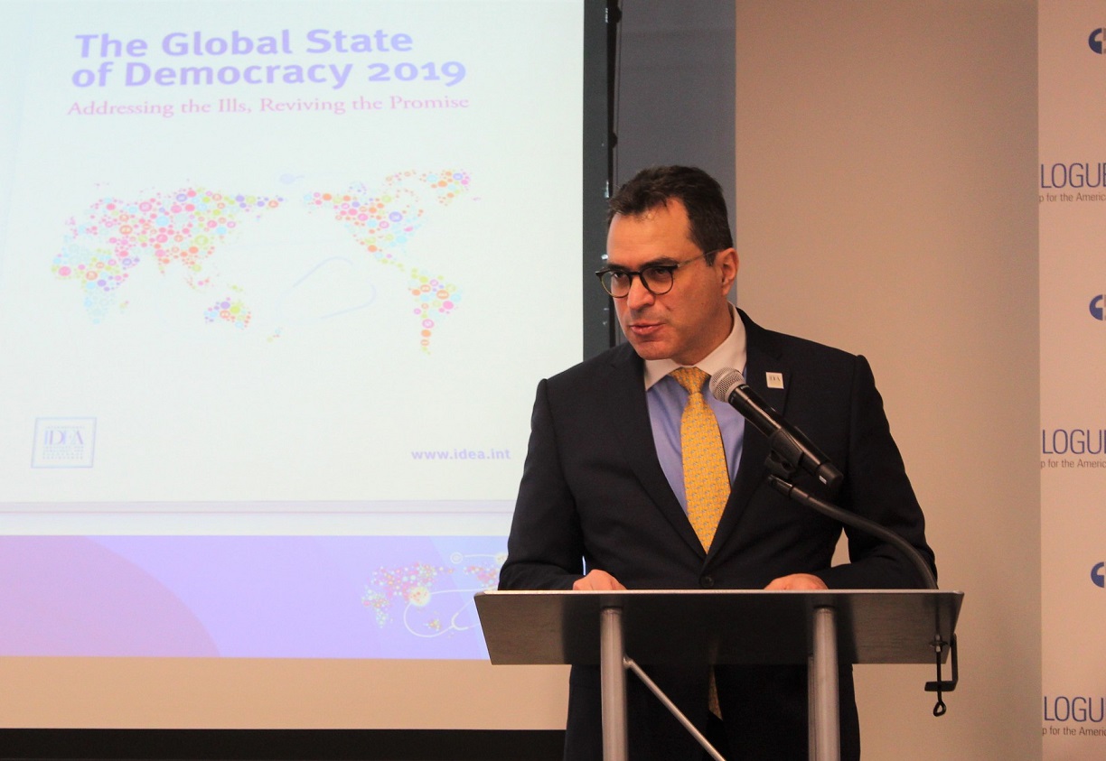 Dr Kevin Casas-Zamora, Secretary-General of International IDEA during the launch of the Global State of democracy Report in Washington, DC. on 13 December 2019. Image credit: Inter-American Dialogue@Flickr.