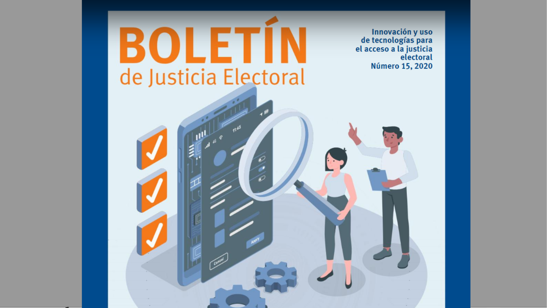 Fragmento de la portada del Boletin Justicia Electoral, no. 15, mayo 2020.