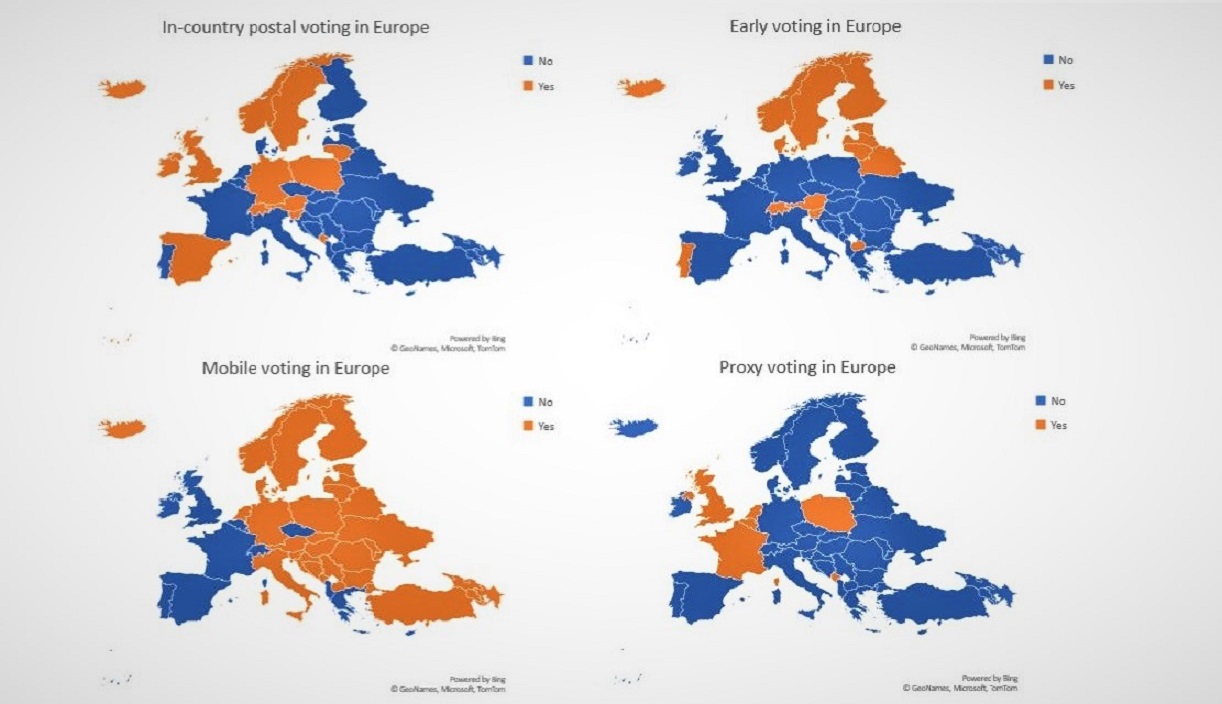 Availability of Special Voting Arrangements in Europe, International IDEA, 2020. Researched and compiled by Anika Heinmaa.