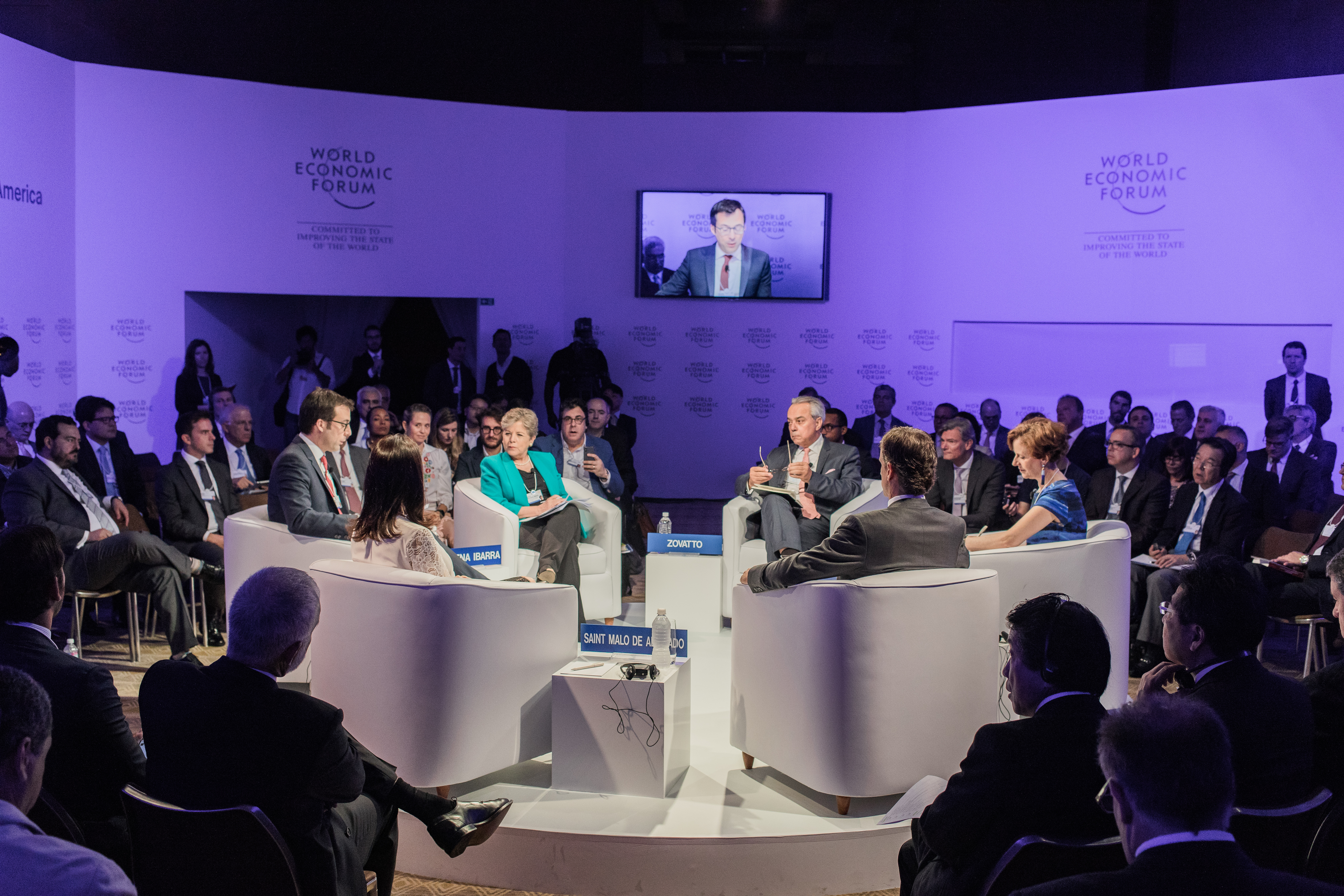 The panel members during the session ¨Latin America Update¨ at the World Economic Forum held in Sao Paulo between 13-15 March 2018. (Photo Credit: World Economic Forum)