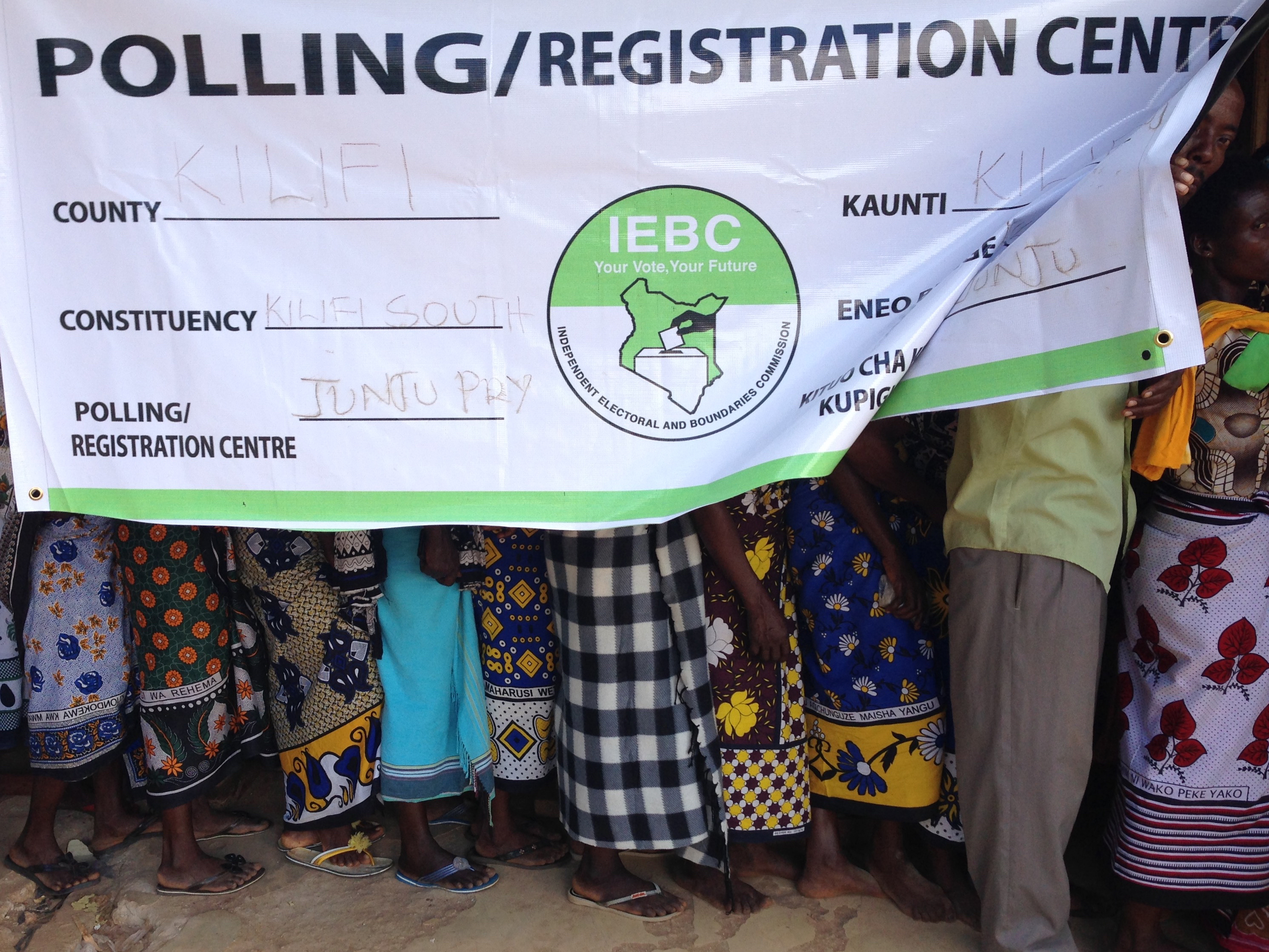 Citizens queuing at the polls to vote on election day at Junju Primary School in Kilifi County, Kenya.