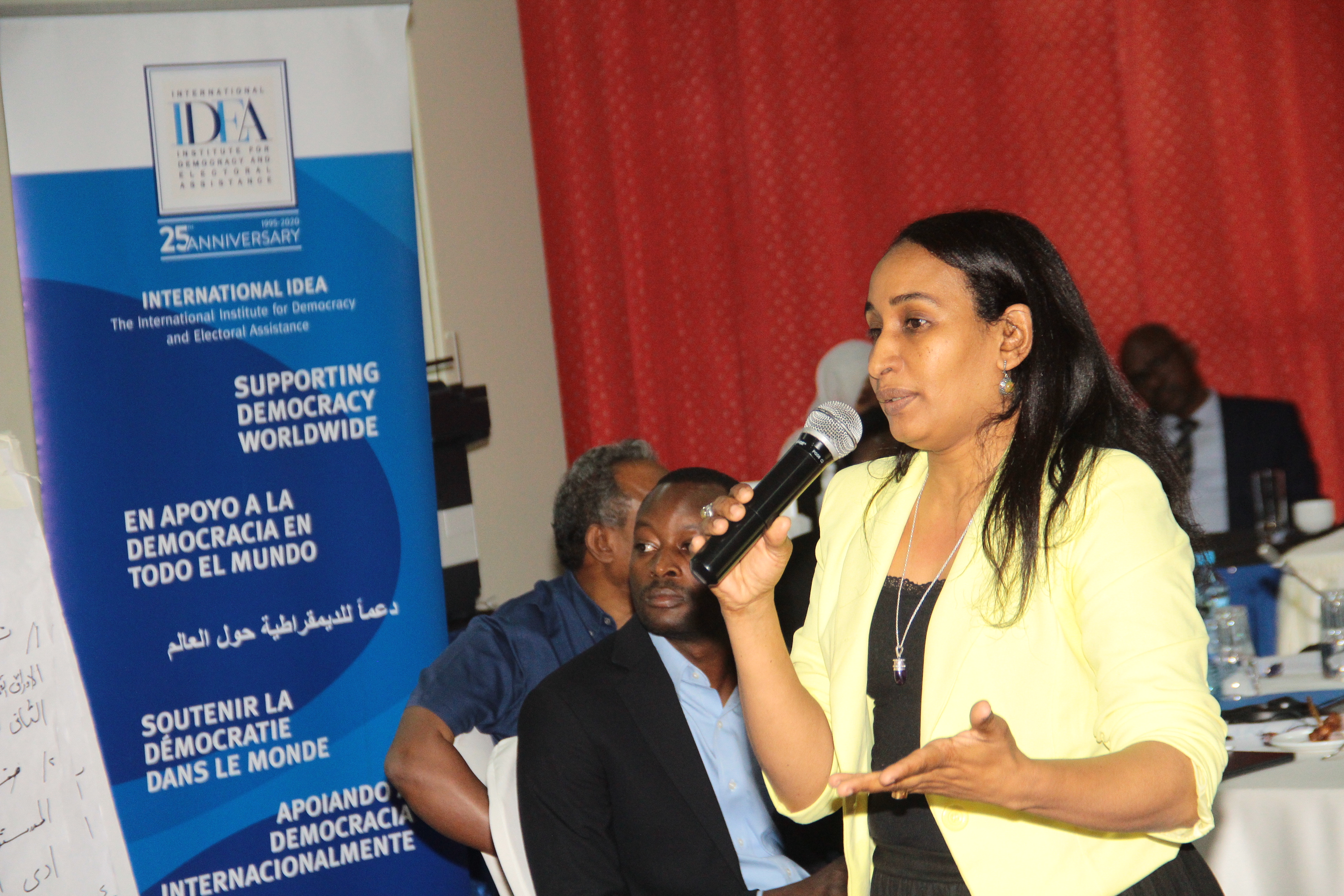 photo of a woman speaking in a meeting