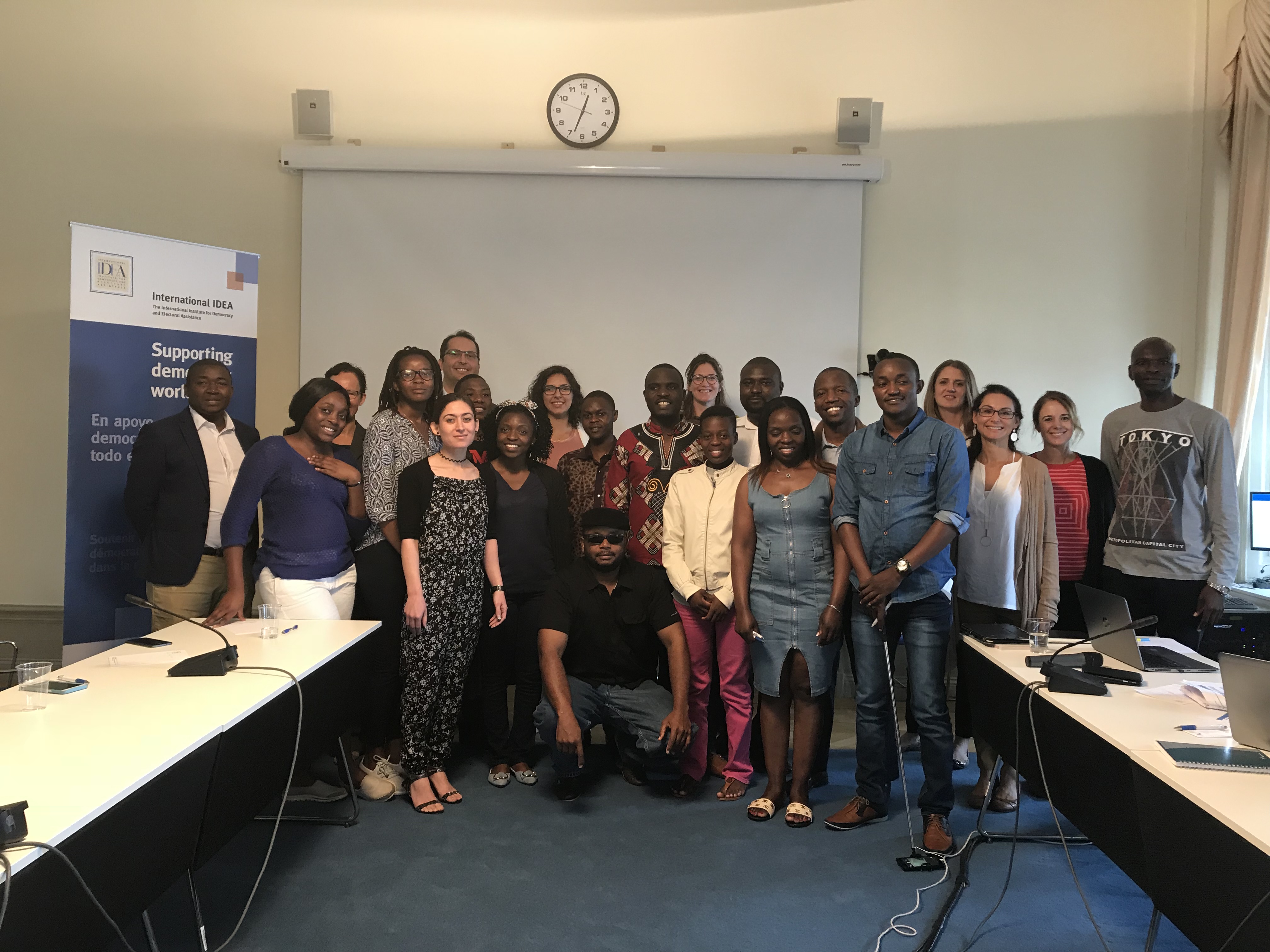 Members of the visiting group of 15 young leaders from Zimbabwe with staff from International IDEA's Stockholm-based Global Programme teams.