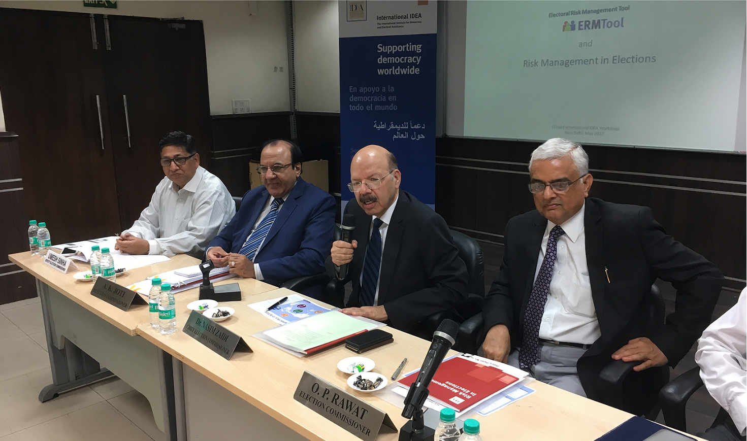 L to R: Mr Umesh Shinha (Deputy Election Commissioner), Mr A. K. Joti (Election Commissioner), Dr Nasim Zaidi (Chief Election Commissioner), & Mr O. P. Rawat (Election Commissioner) [Photo: Adhy Aman/International IDEA]