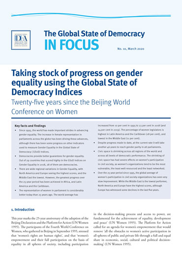 stock of progress on gender equality using the Global State of Democracy Indices: Twenty-five years since the World Conference on Women | International IDEA
