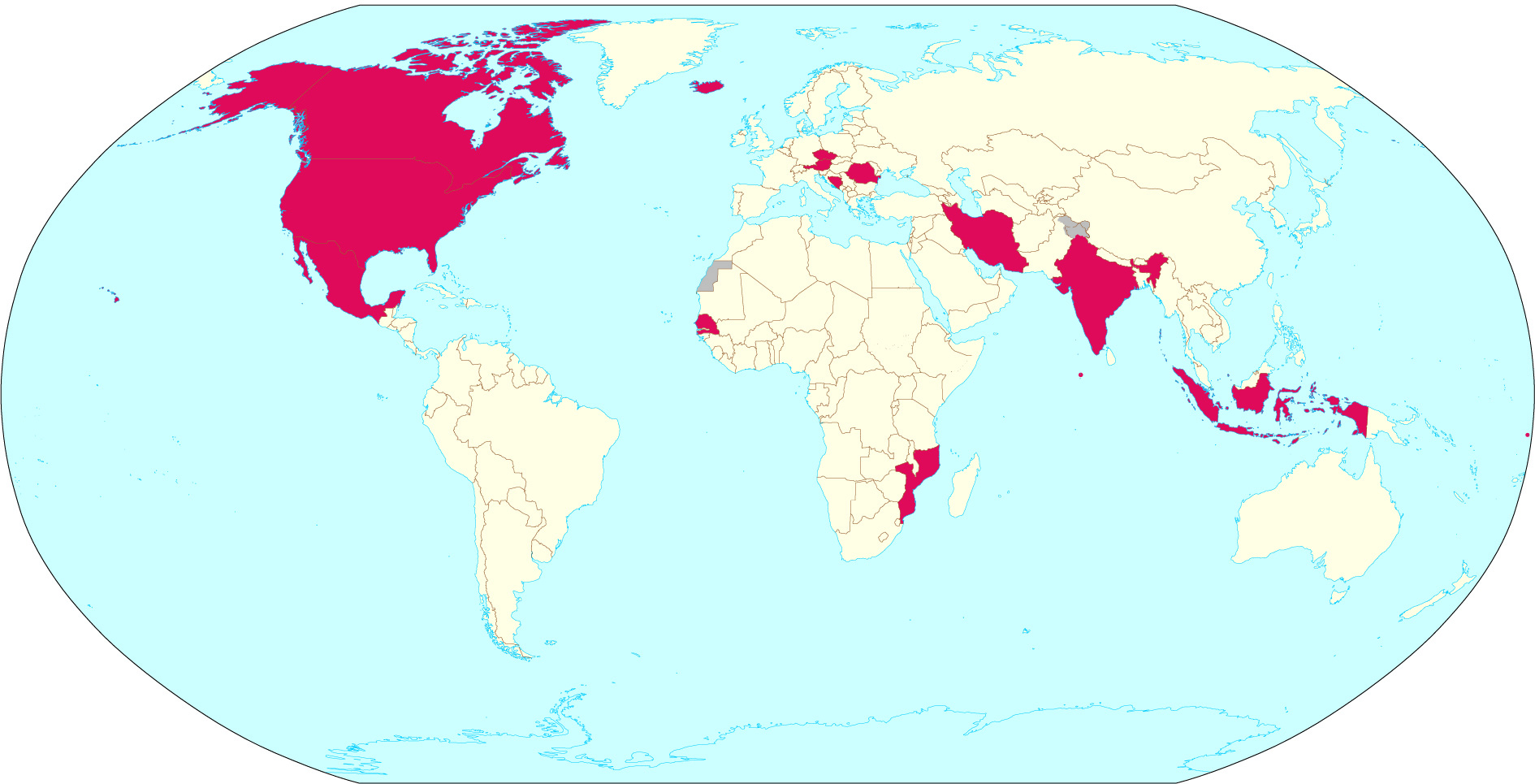world map shows countries affected with natural hazards