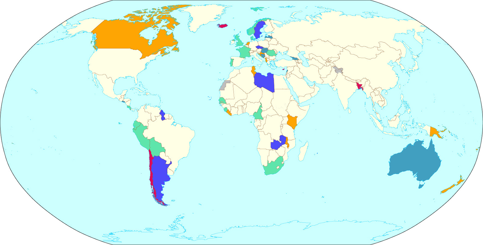 world map with a number of countries highlighted