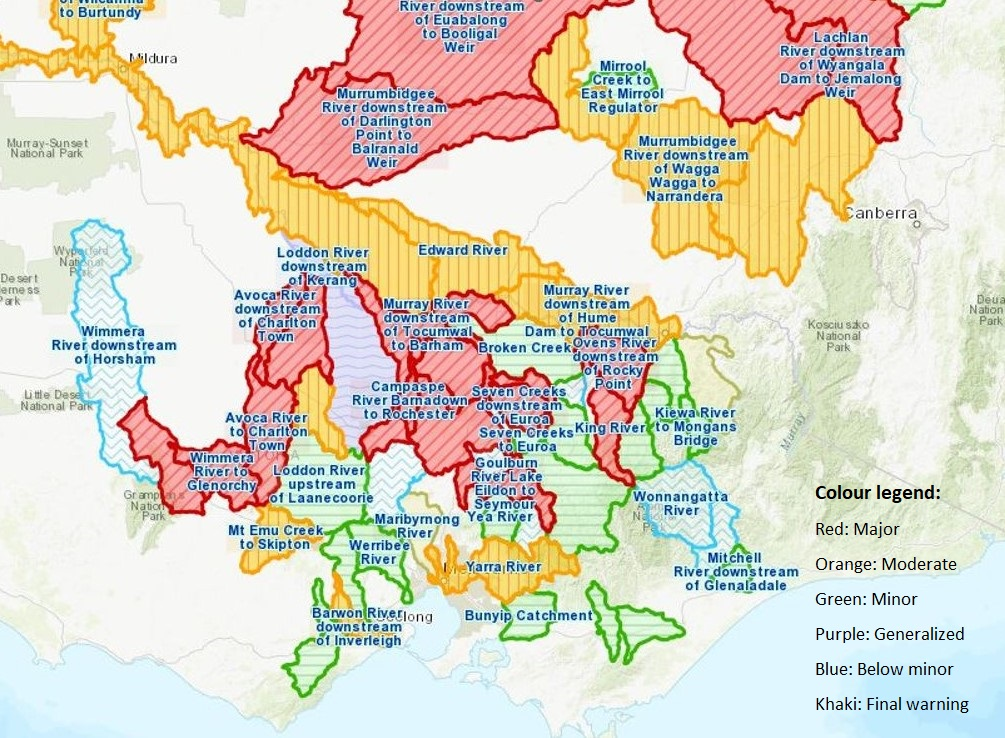 Map of floods warnings in Victoria