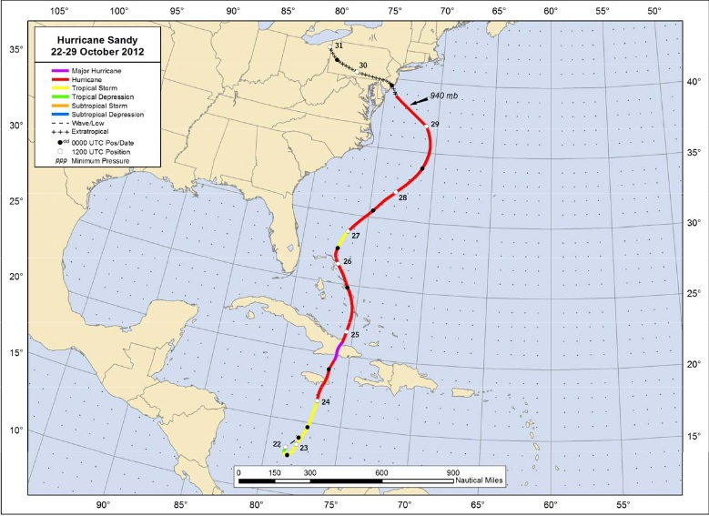 map of us east coast showing hurricane path