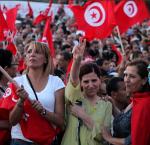 Tunisian women participate in a manifestation