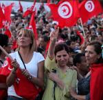 Tunisian women participate in a manifestation