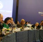 International IDEA's Martin Brusis and Prof Peter deSouza discusses the GSoD at the Bali Civil Society and Media Forum, one of the sessions at the 12th Bali Democracy Forum. Image credit: International IDEA
