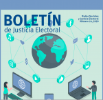 Fragmento de portada del Boletin Justicia Electoral, no. 14, abril 2020. 