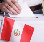 Urna de votacion y bandera de Perú