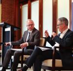 Marcus Brand, International IDEA's Head of Myanmar Programme speaks with moderator Mark Kenny. 