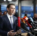 Austrian People's Party leader, Sebastian Kurz, talking to media