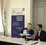 His Excellency Chairman U Hla Thein and Yves Leterme at the Memorandum of Understanding signing ceremony